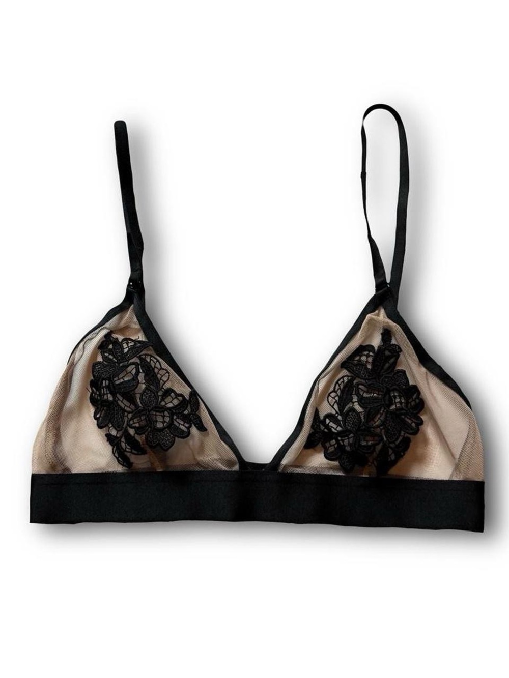 Black Floral Lace Appliqué Sheer Triangle Bralette